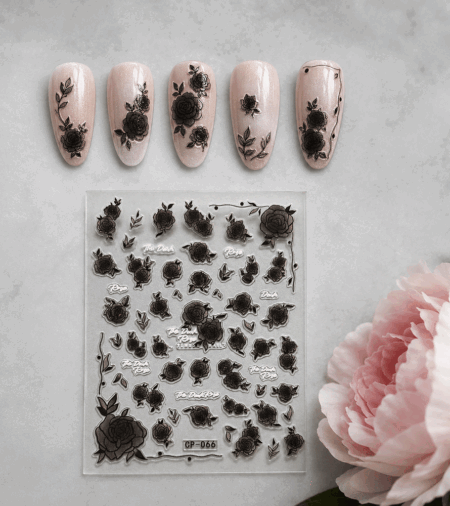 Nagelsticker Roses black