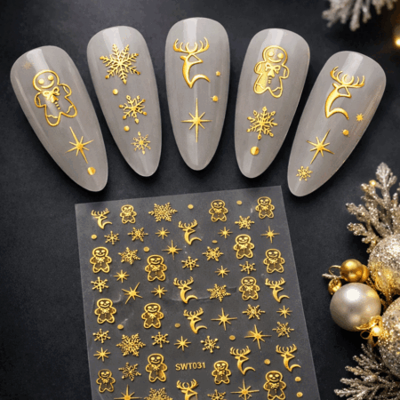 Nagelsticker 3D Weihnachtsdesign Gold