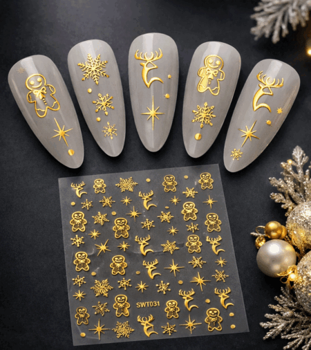 Nagelsticker 3D Weihnachtsdesign Gold