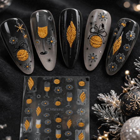 Nagelsticker 3D Silvester Design Gold