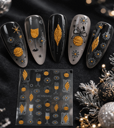 Nagelsticker 3D Silvester Design Gold
