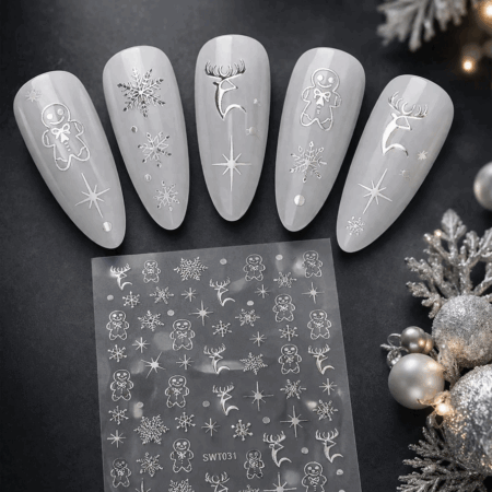 Nagelsticker 3D Weihnachtsdesign Silber